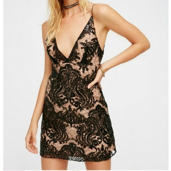 Free People Night Shimmers Mini party black Dress Lace Sequins NWT - Picture 4 of 10